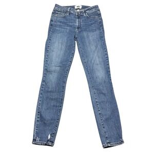 Paige Hoxton Ankle‎ Jeans Distressed Hem Cotton Blend Denim Blue Women's Size 27